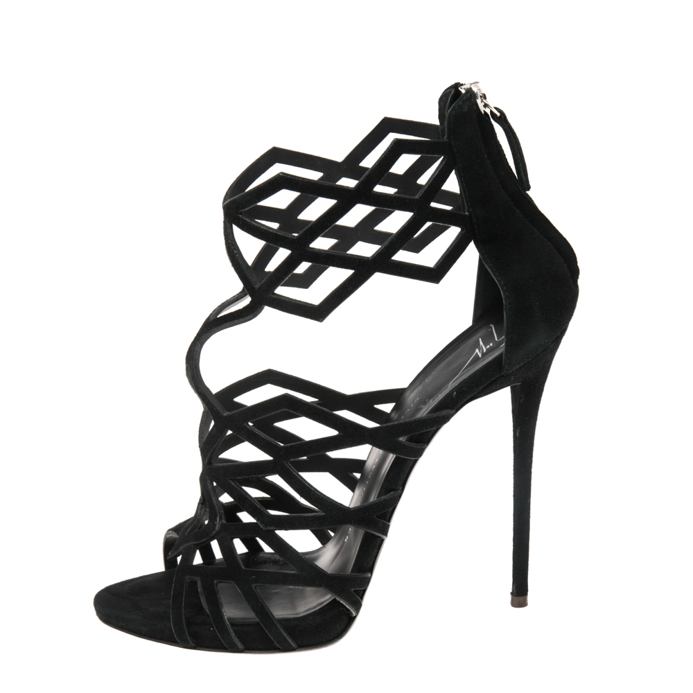 

Giuseppe Zanotti Black Suede Cutout Accet Sandals Size