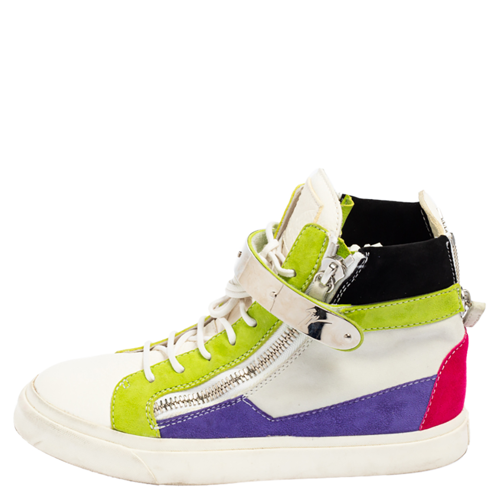 

Giuseppe Zanotti Multicolor Suede And Leather Double Zip High Top Sneaker Size