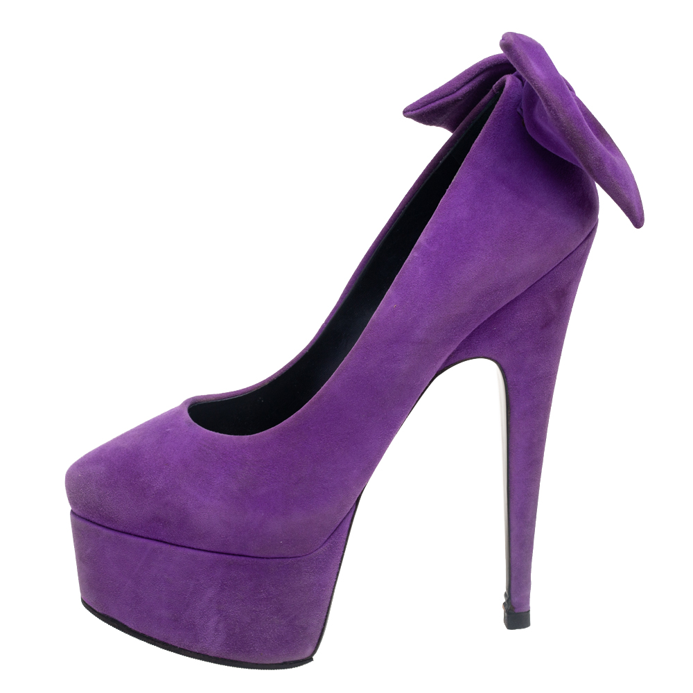 

Giuseppe Zanotti Purple Suede Debra Bow Platform Pumps Size