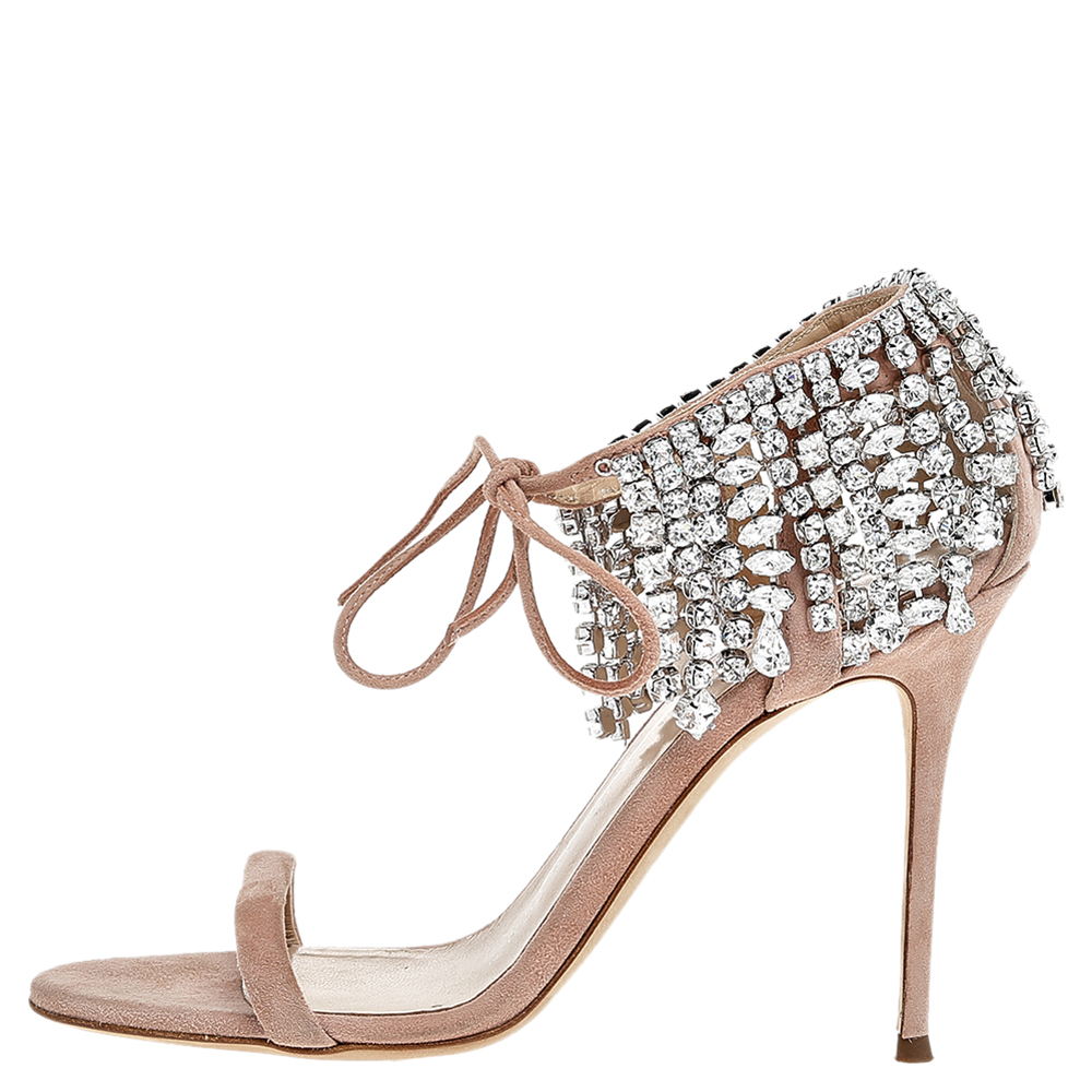 

Giuseppe Zanotti Beige Suede Crystal Evening Tie Sandals Size