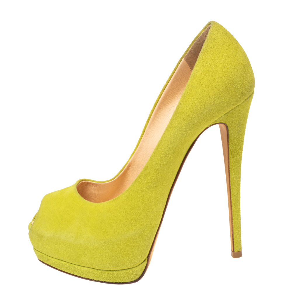 

Giuseppe Zanotti Lime Green Suede Sharon Peep Toe Platform Pumps Size