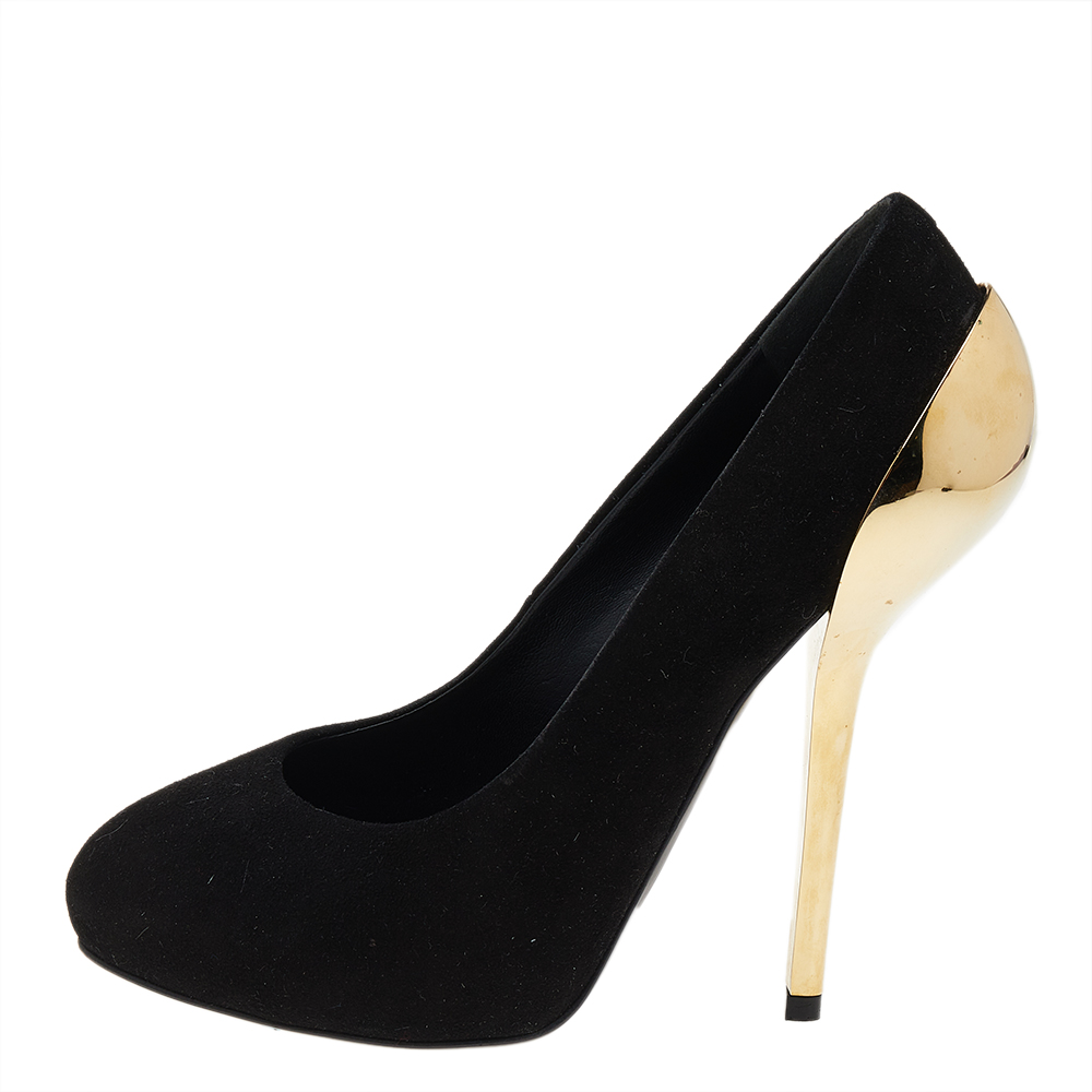 

Giuseppe Zanotti Black Suede Round Toe Pumps Size