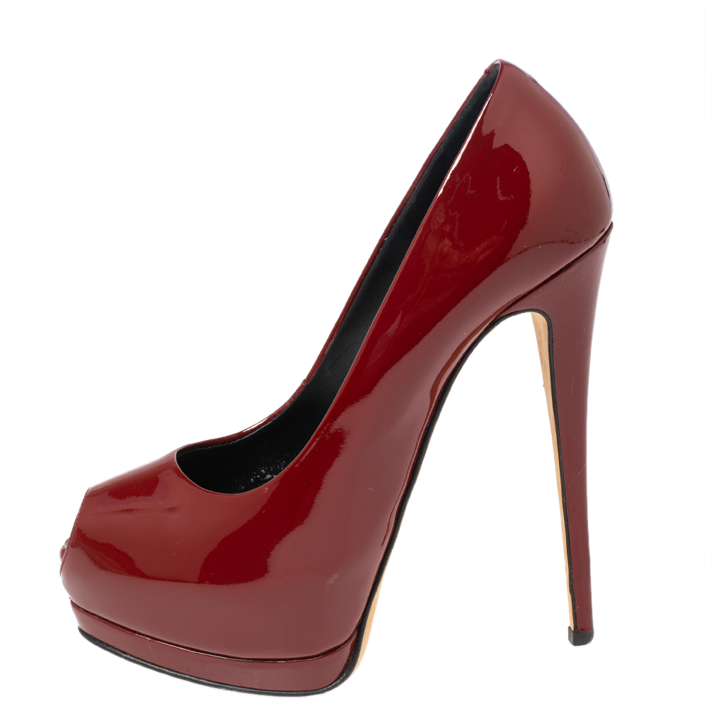 

Giuseppe Zanotti Red Patent Peep Toe Platform Pumps Size