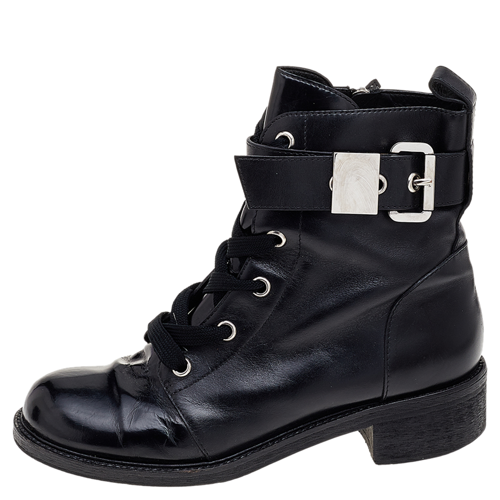

Giuseppe Zanotti Black Leather Ankle Length Boots Size
