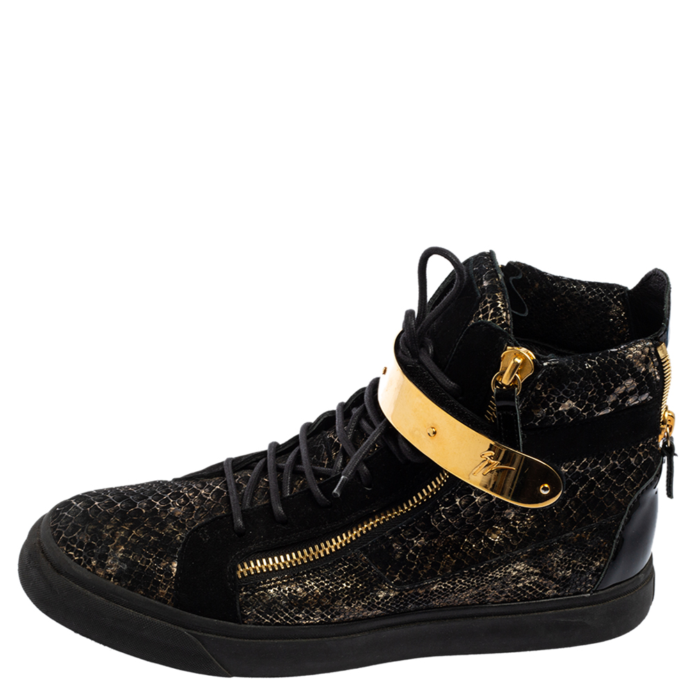 

Giuseppe Zanotti Black Python Embossed Leather Coby High Top Sneakers Size