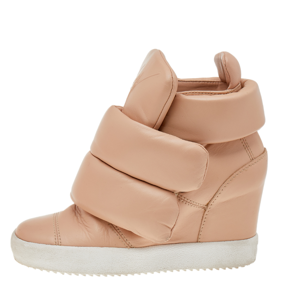 

Giuseppe Zanotti Nude Leather Wedge Velcro Sneakers Size, Beige