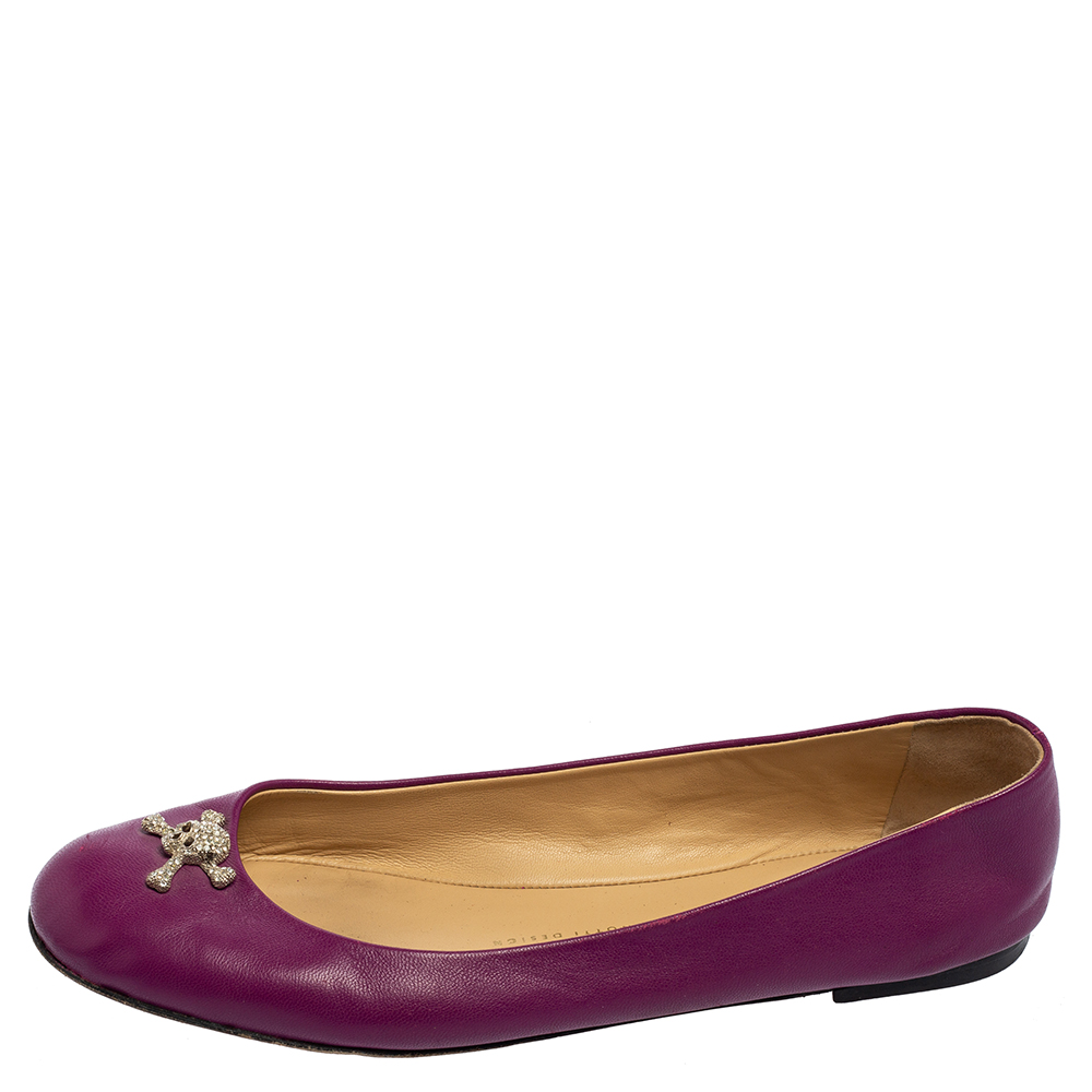 

Giuseppe Zanotti Purple Leather Crystal Skull Embellishment Ballet Flats Size