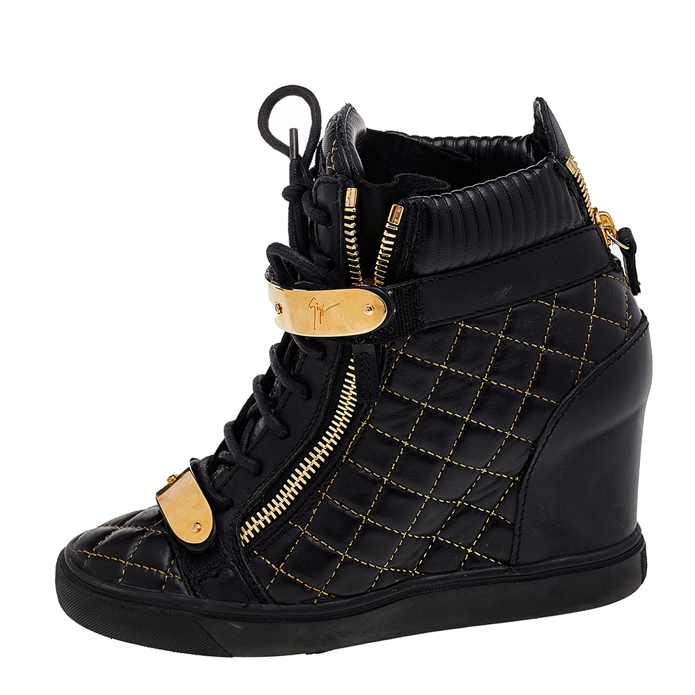 

Giuseppe Zanotti Black Quilted Leather Lorenz Wedge Sneakers Size