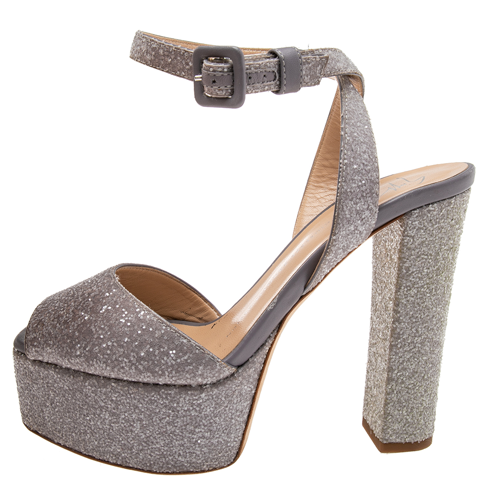 

Giuseppe Zanotti Grey Coarse Glitter Ankle Strap Platform Sandals
