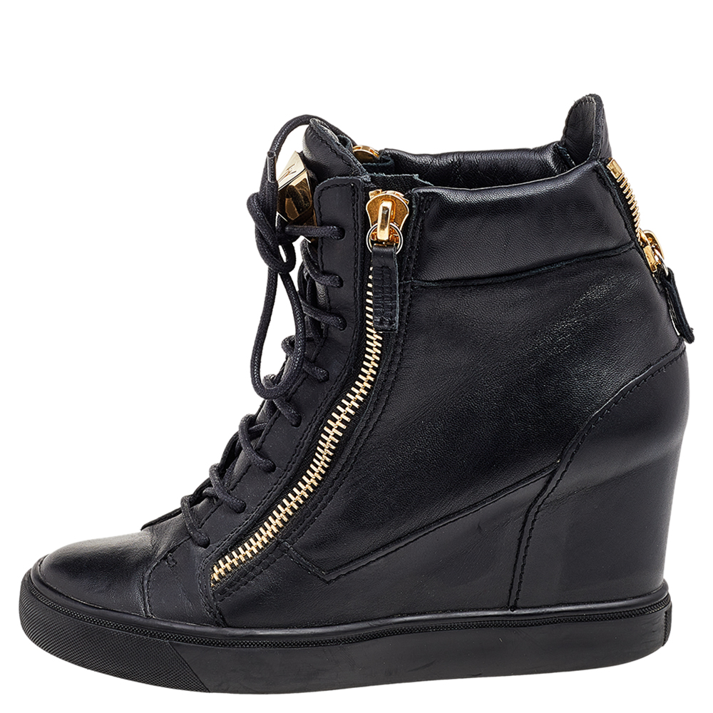 

Giuseppe Zanotti Black Leather Double Zip Wedge Sneakers
