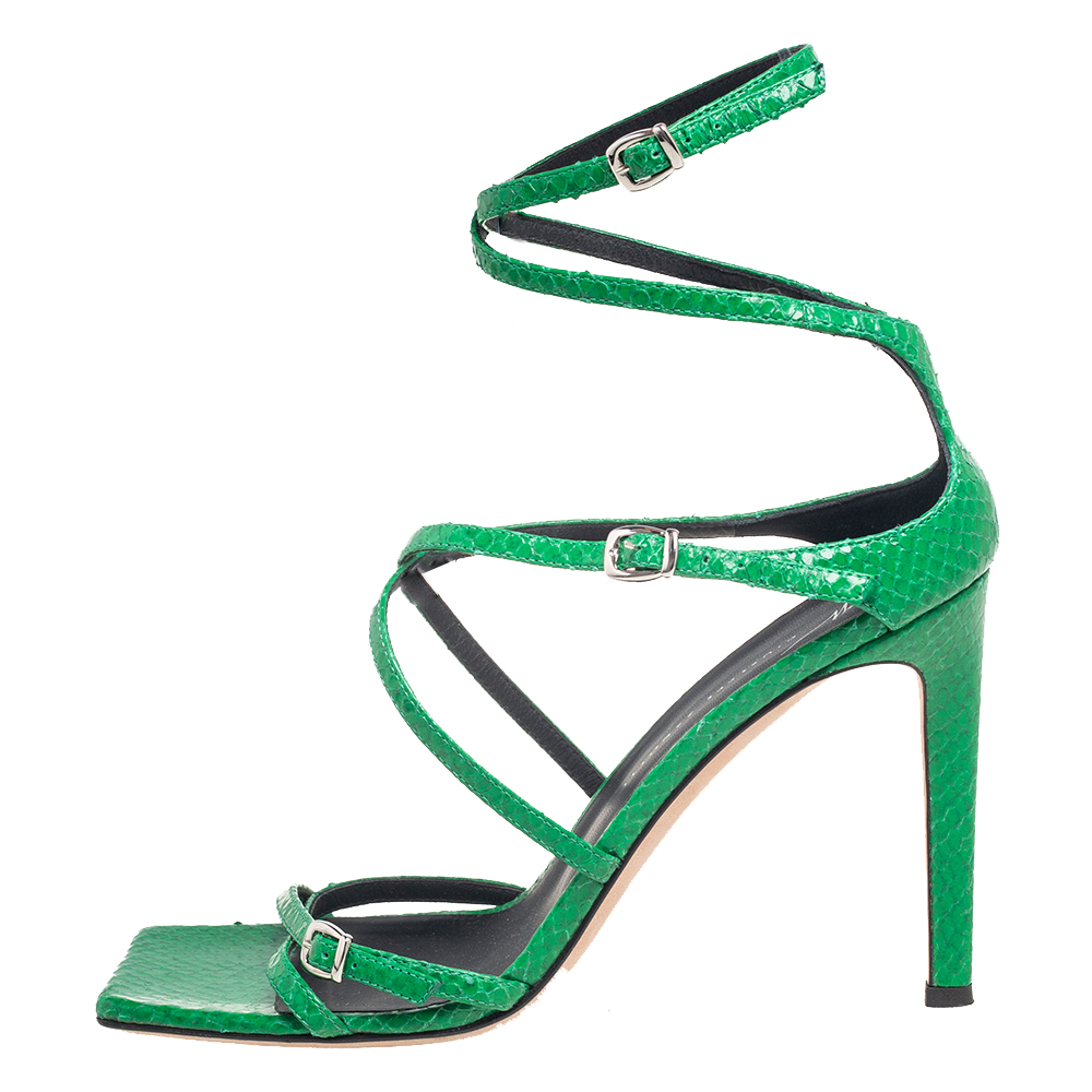 

Giuseppe Zanotti Green Python Embossed Leather Vanilla Soft Punk Ankle-Strap Sandals Size