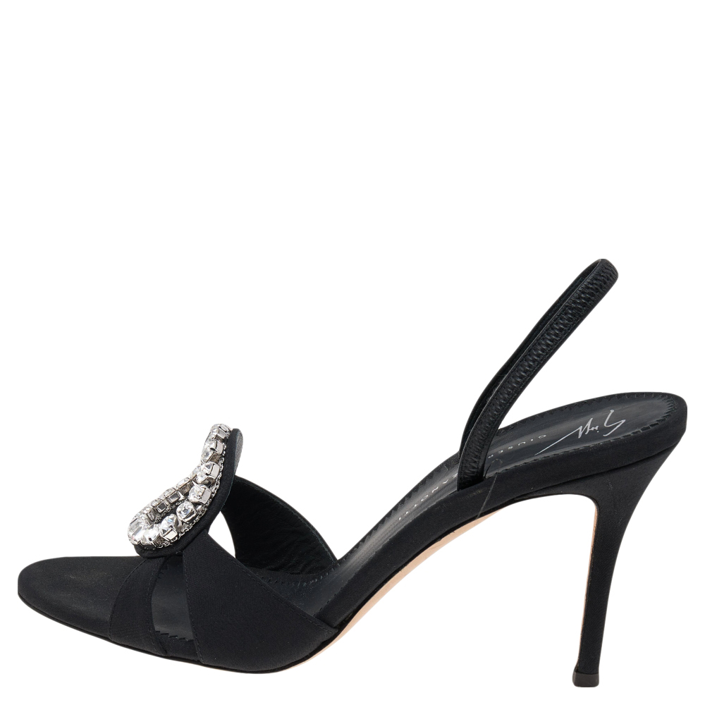 

Giuseppe Zanotti Black Fabric Crystal Embellished Sandals Size