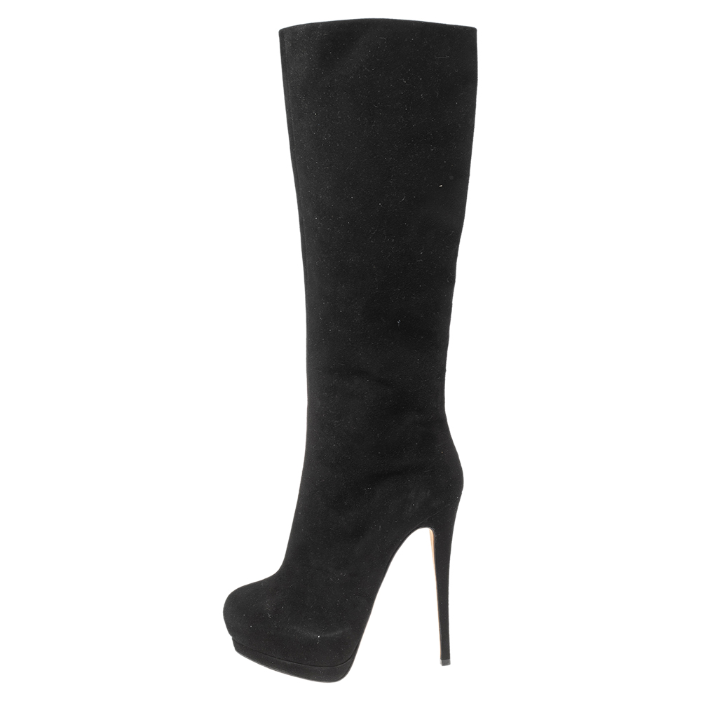 

Giuseppe Zanotti Black Suede Platform Calf Boots Size