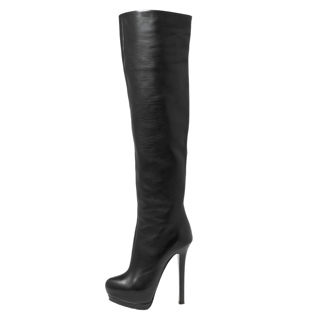 

Giuseppe Zanotti Black Leather Over the Knee Platform Boots Size