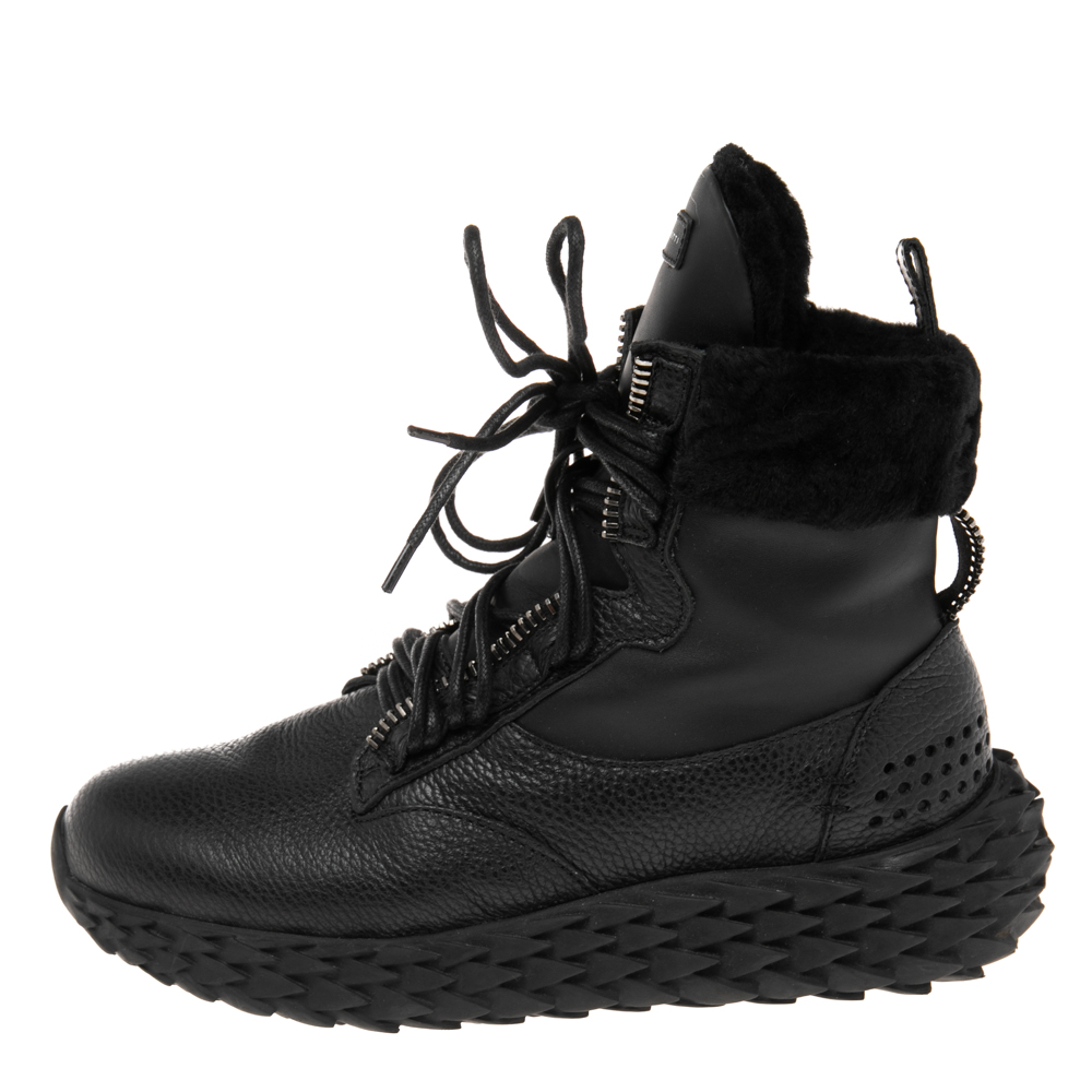 

Giuseppe Zanotti Black Leather and Fur Trim Urchin High-Top Sneakers Size