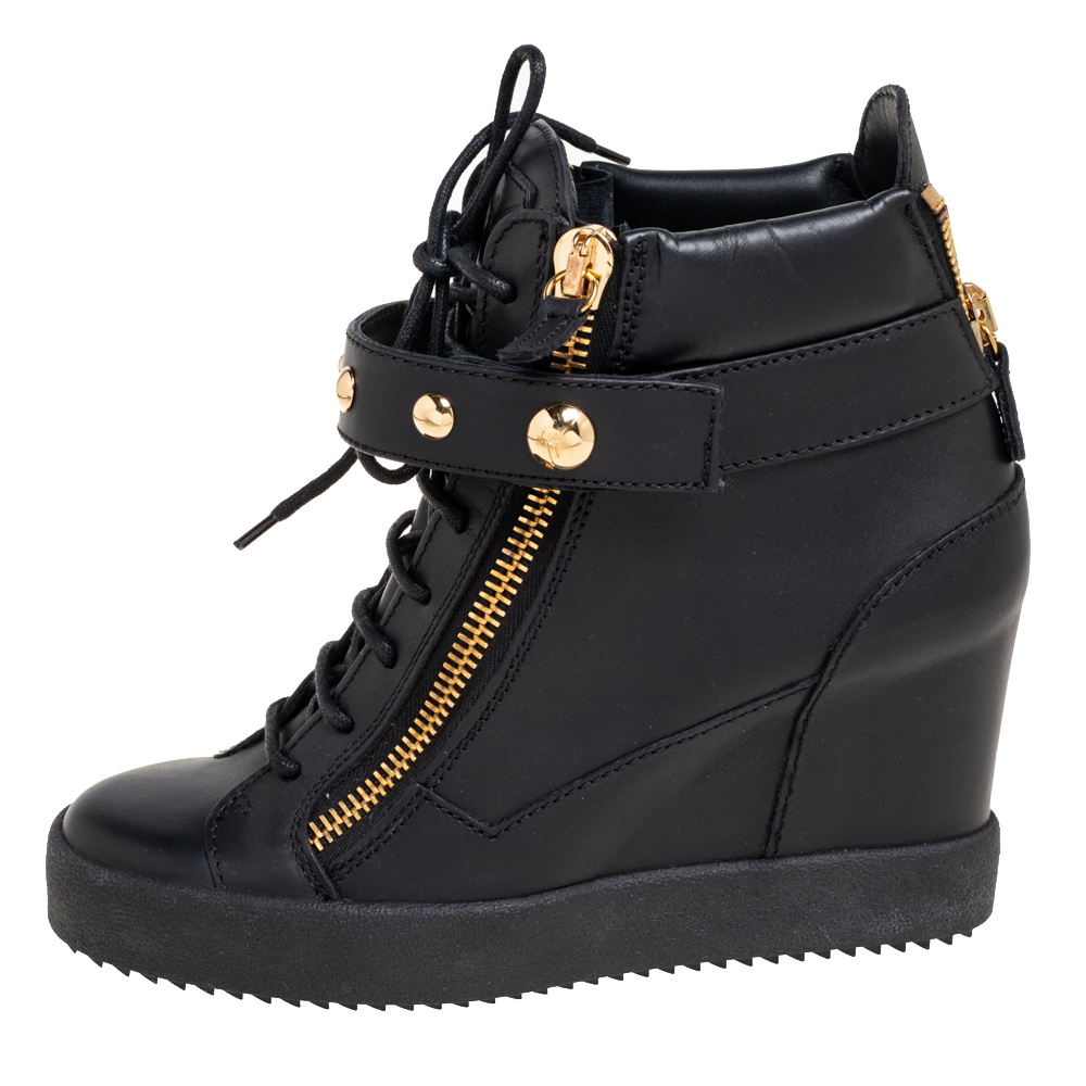 

Giuseppe Zanotti Black Leather Wedge Sneakers Size