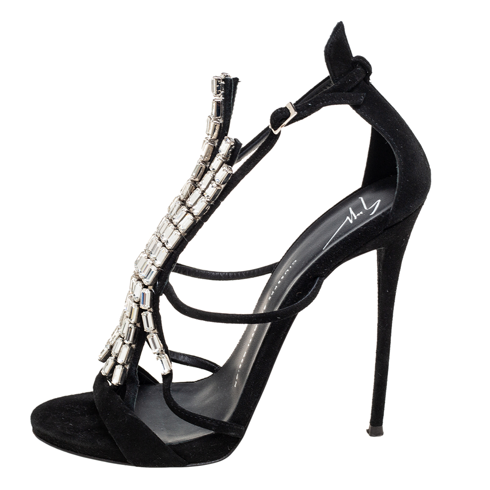 

Giuseppe Zanotti Black Suede Crystal Embellished Sandals Size