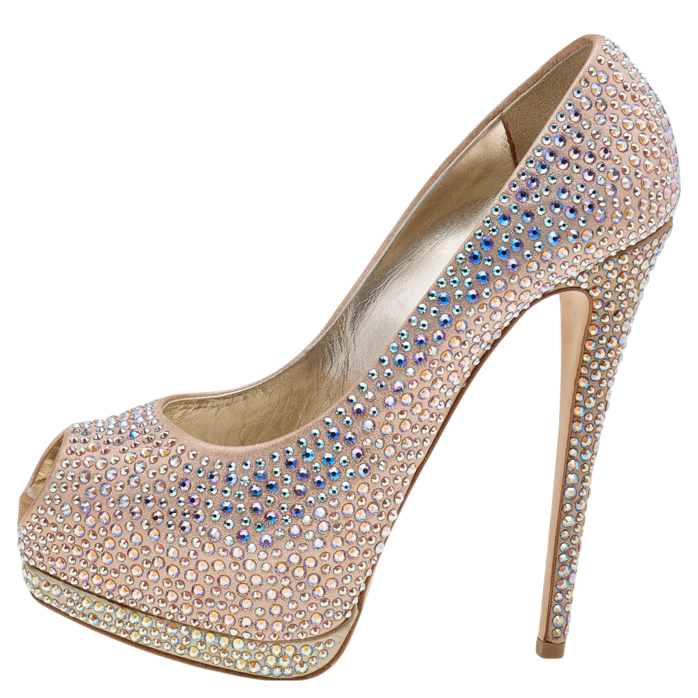 

Giuseppe Zanotti Multicolor Leather Crystal Embellished Sharon Peep Toe Platform Pumps Size