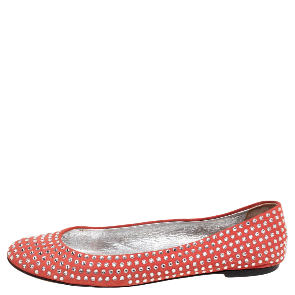 

Giuseppe Zanotti Red Suede Crystal Embellished Ballet Flats Size