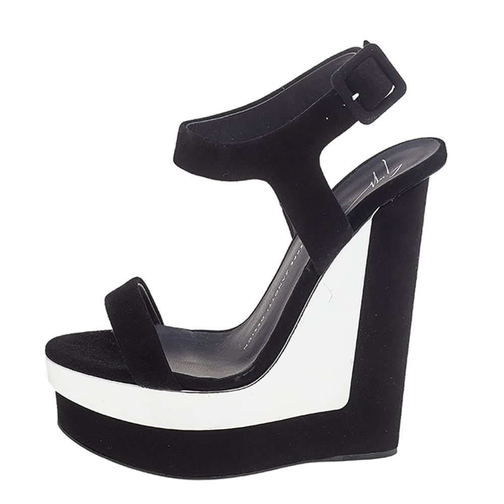 

Giuseppe Zanotti Black Suede Wedge Platform Ankle Strap Sandals Size