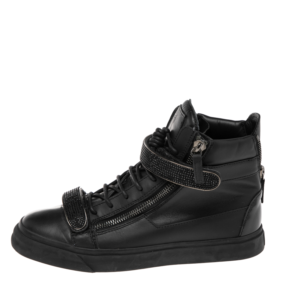 

Giuseppe Zanotti Black Leather Coby High Top Sneakers Size