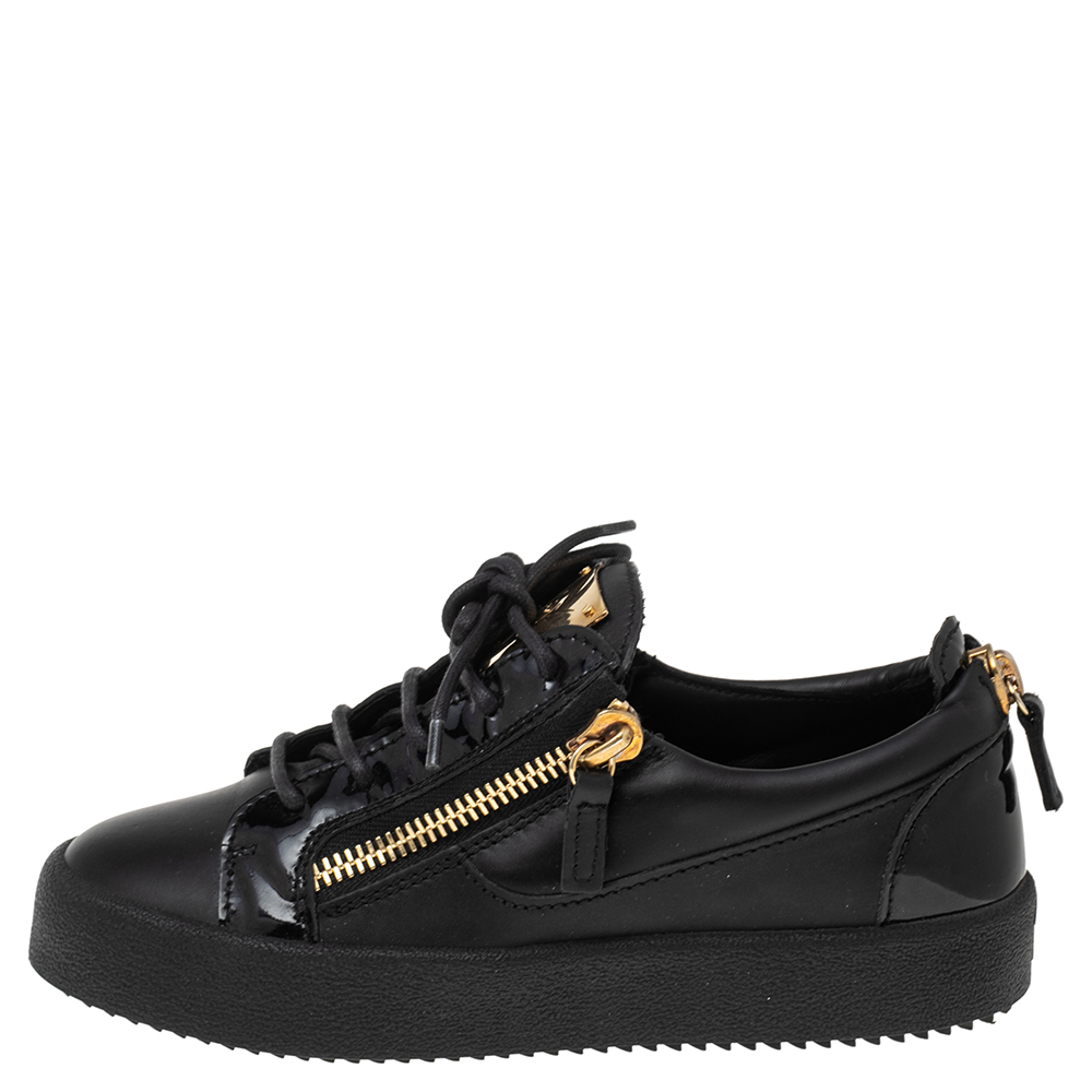 

Giuseppe Zanotti Black Leather And Patent London Sneakers Size