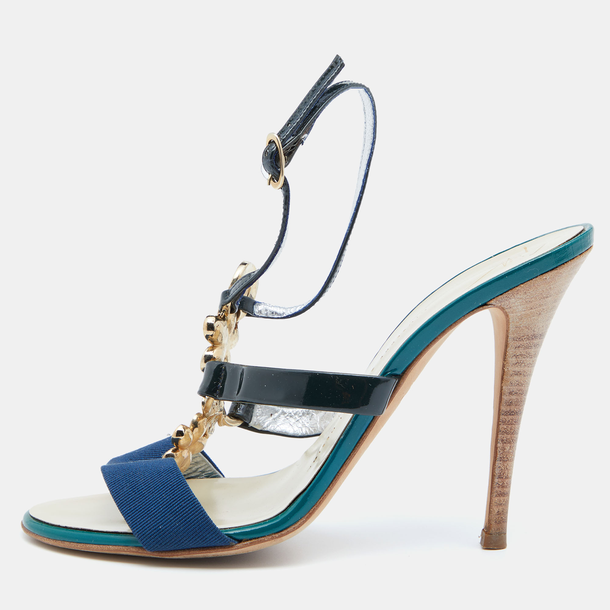 

Giuseppe Zanotti Multicolor Patent Leather Crystal Embellished Slingback Sandals Size