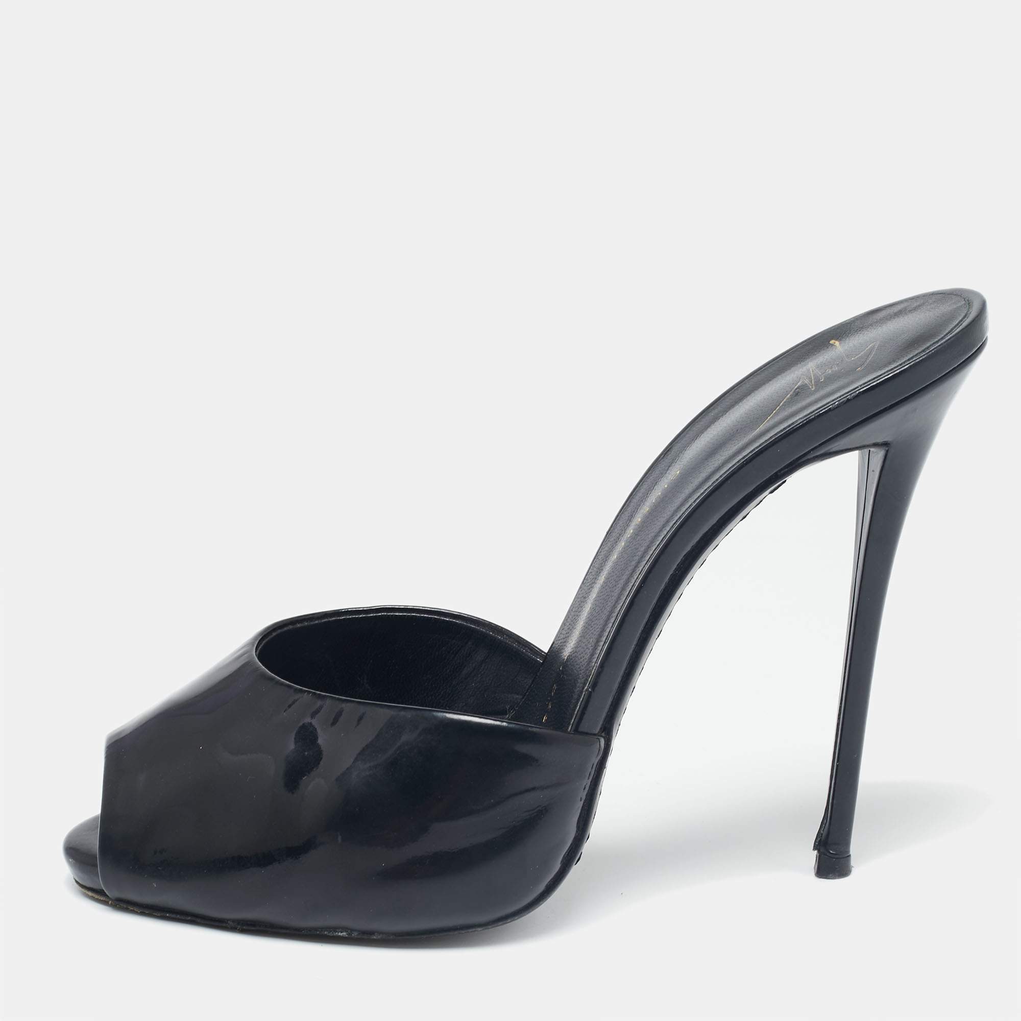 

Giuseppe Zanotti Black Patent Leather Peep Toe Mules Size