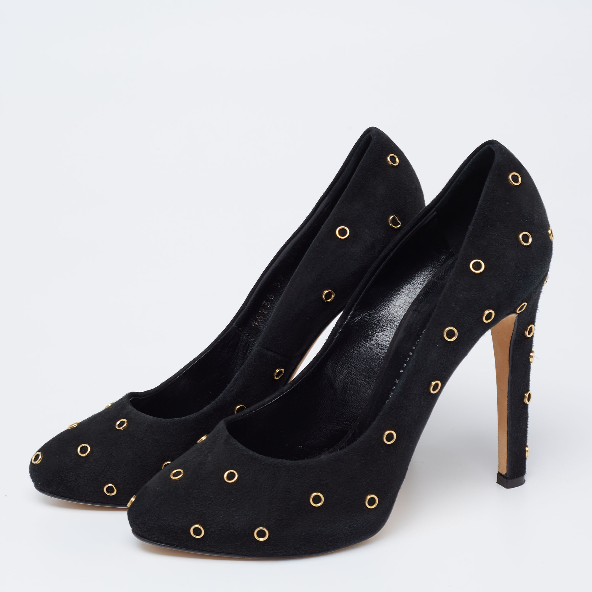 

Giuseppe Zanotti Black Suede Stud Grommet Pumps Size