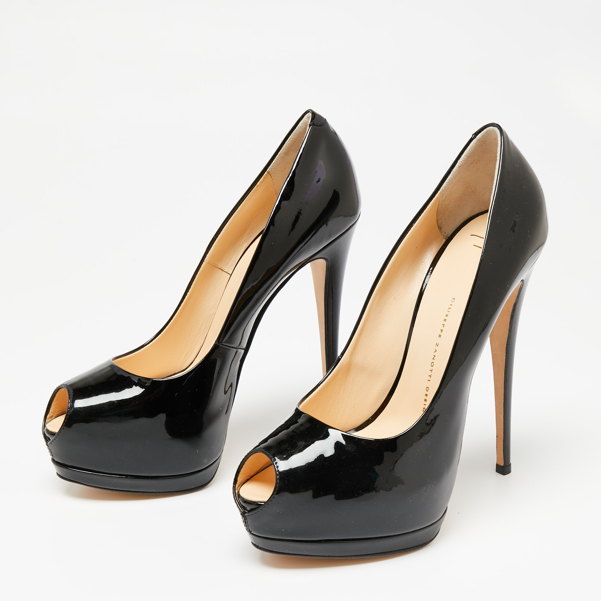 

Giuseppe Zanotti Black Patent Leather Peep-Toe Platform Pumps Size