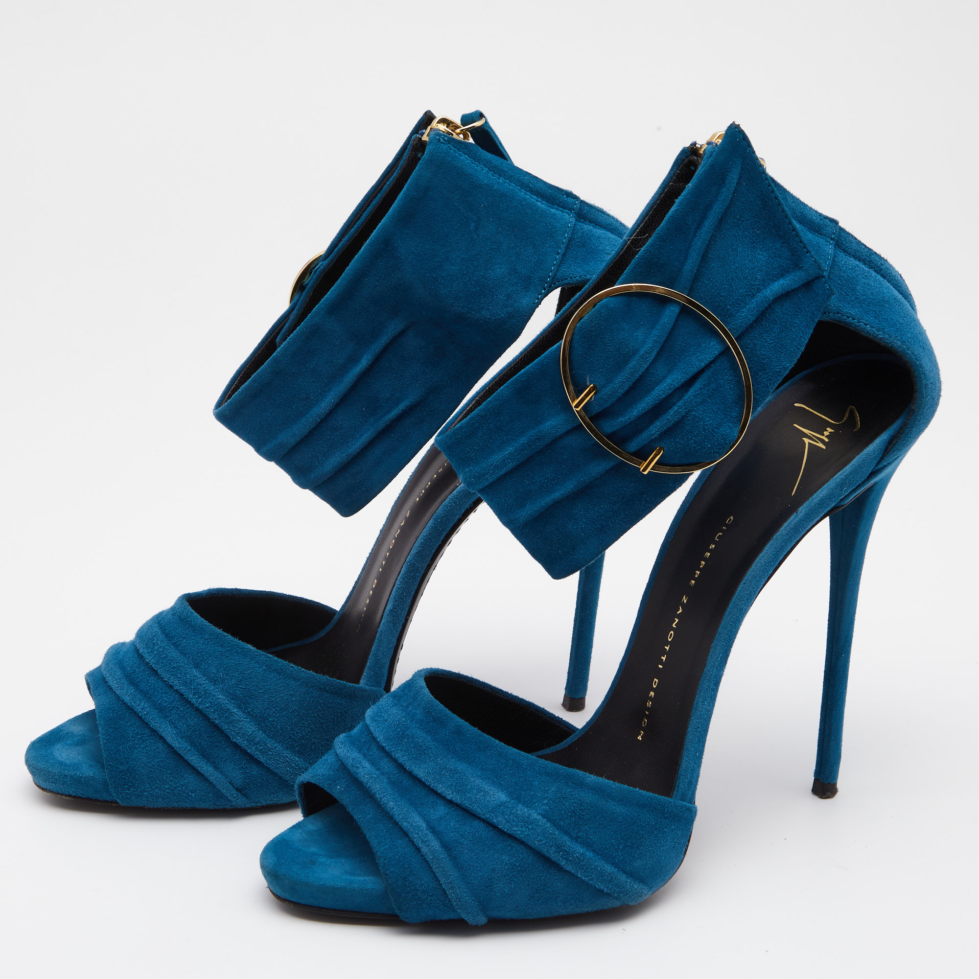 

Giuseppe Zanotti Blue Suede Open Toe Ankle Cuff Sandals Size