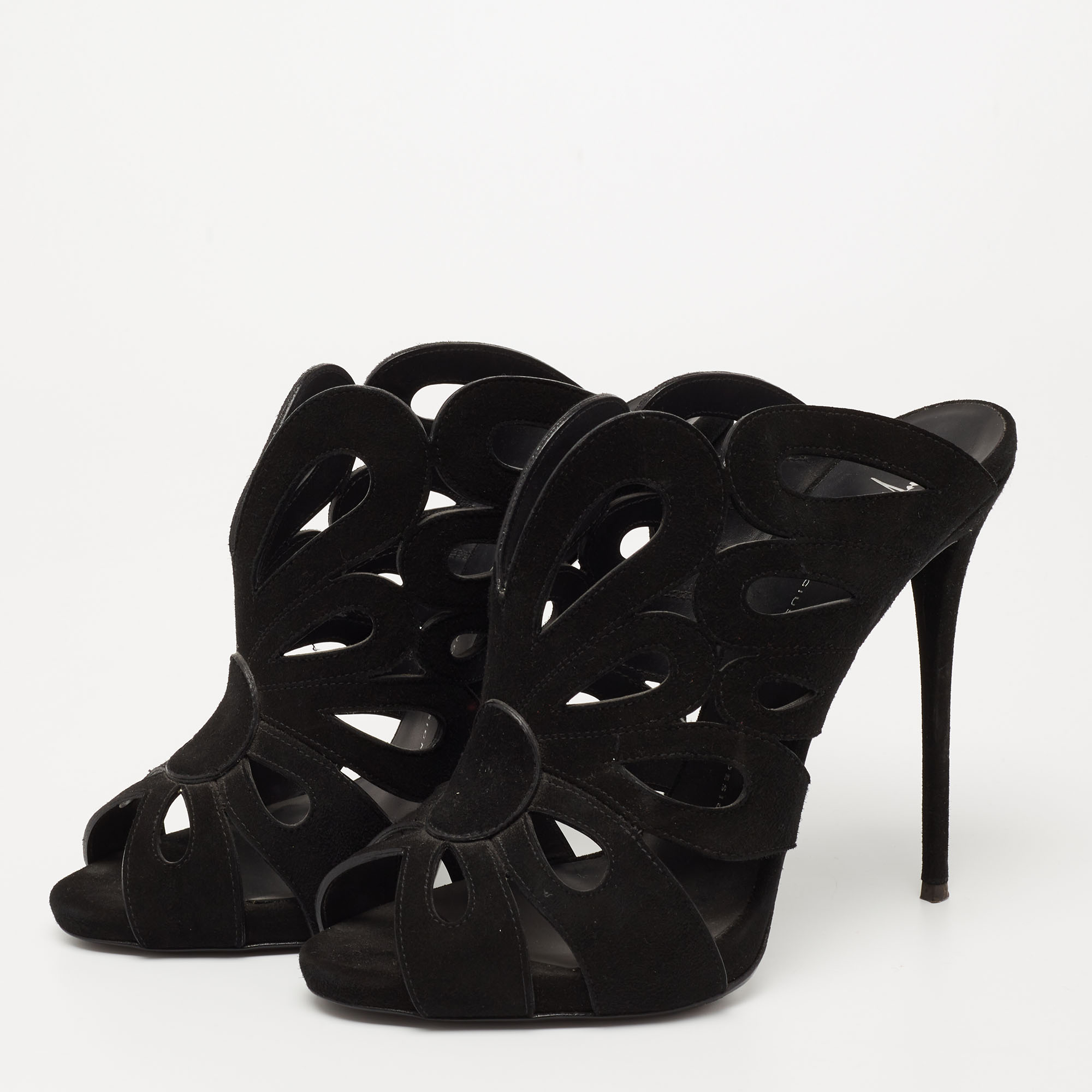 

Giuseppe Zanotti Black Suede Butterfly Cutout Slide Sandals Size