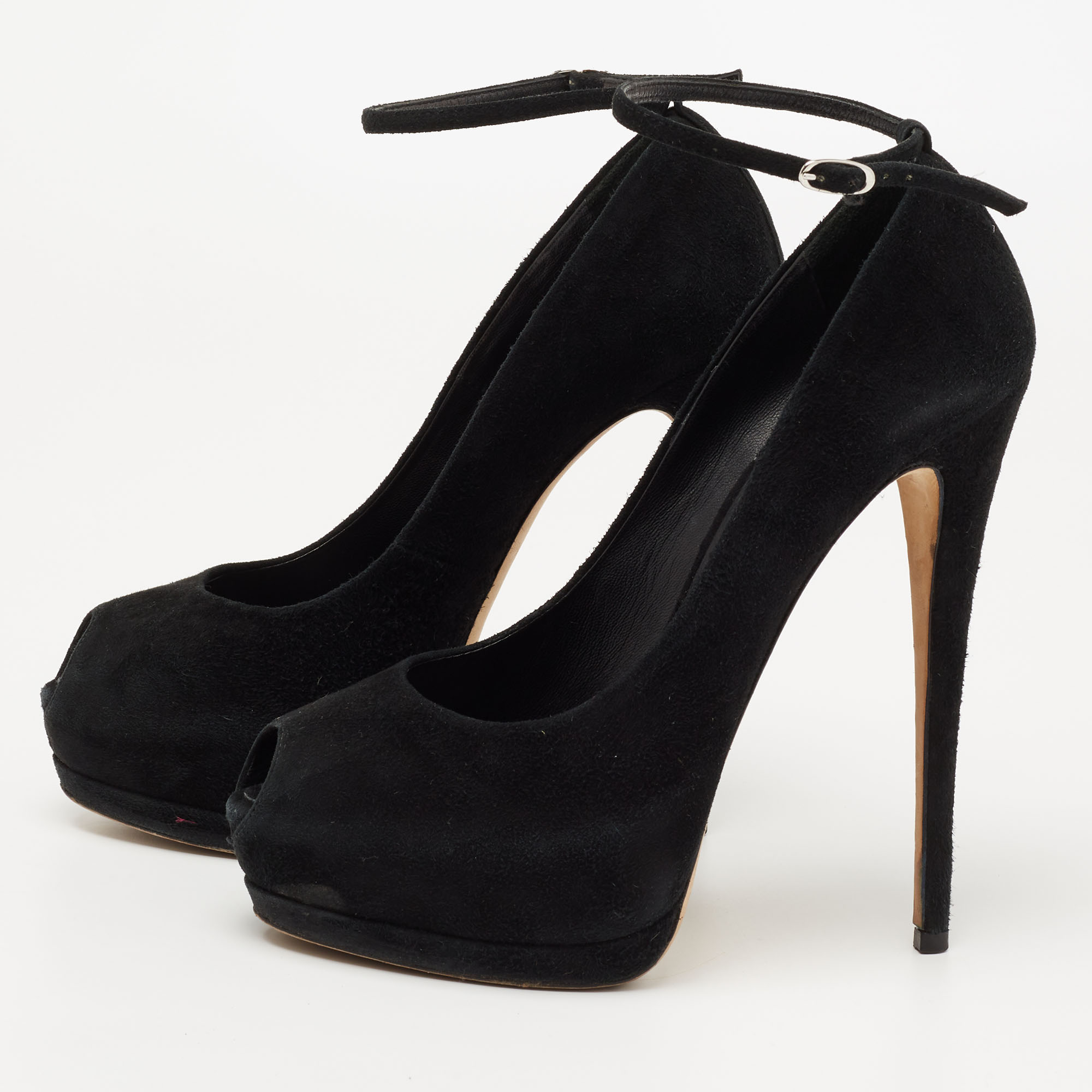 

Giuseppe Zanotti Black Suede Peep-Toe Ankle-Strap Platform Pumps Size