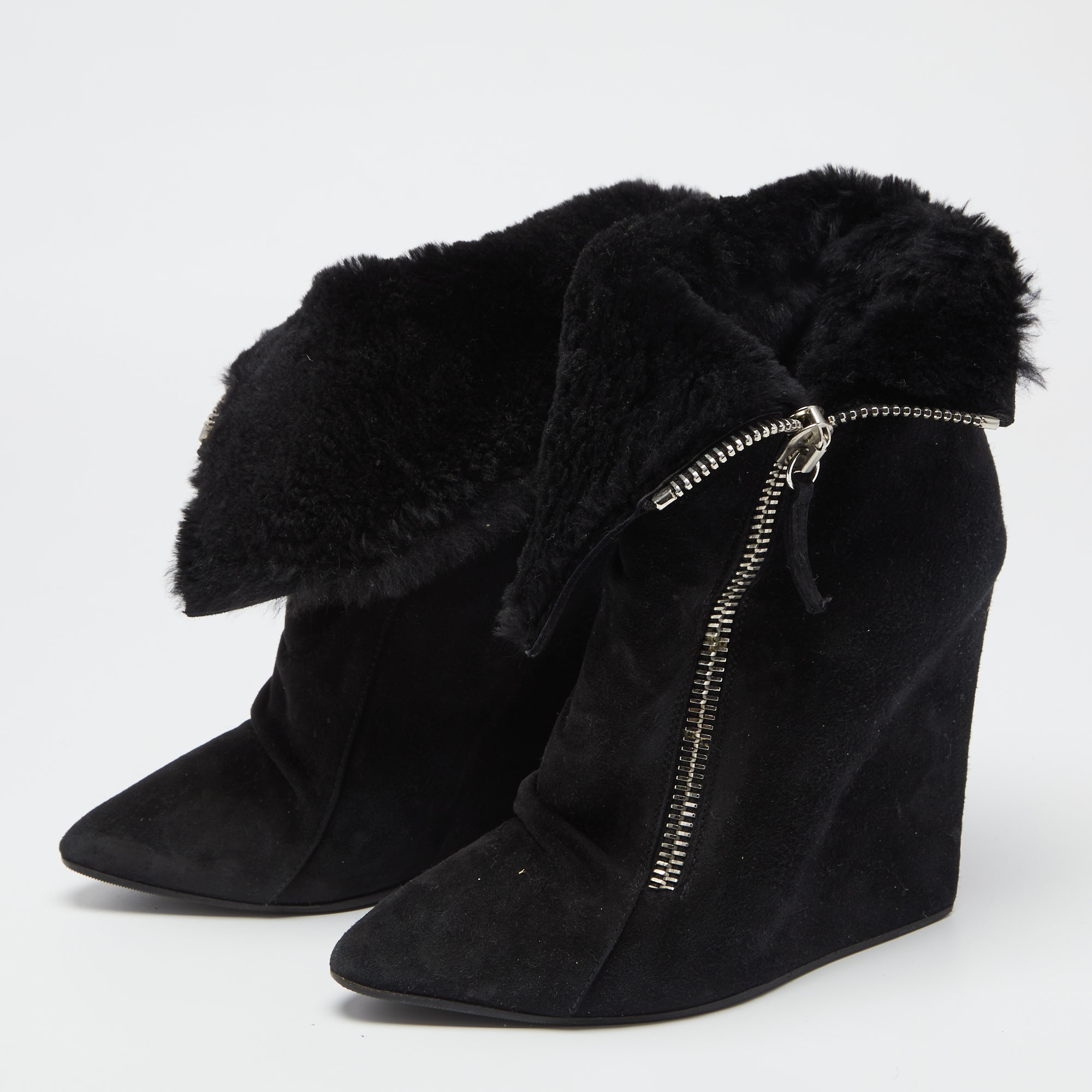 

Giuseppe Zanotti Black Suede Wedge Ankle Boots Size