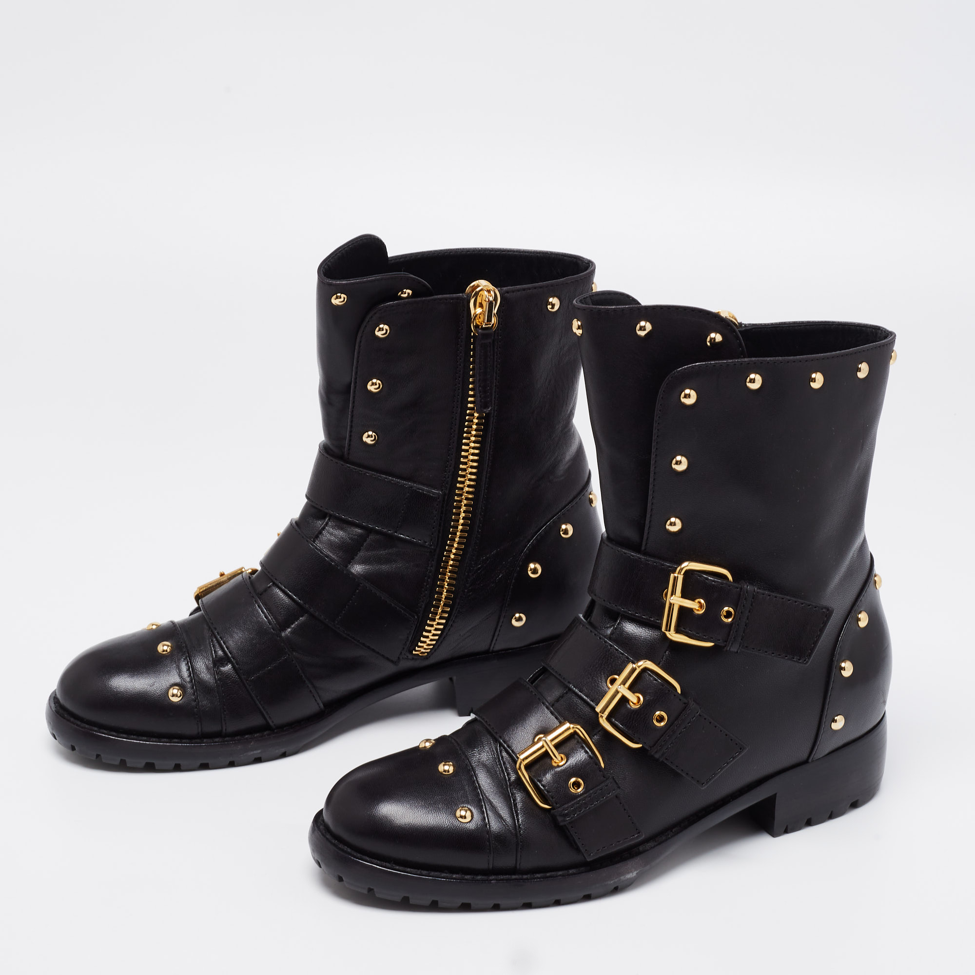 

Giuseppe Zanotti Black Leather Buckle Ankle Boots Size