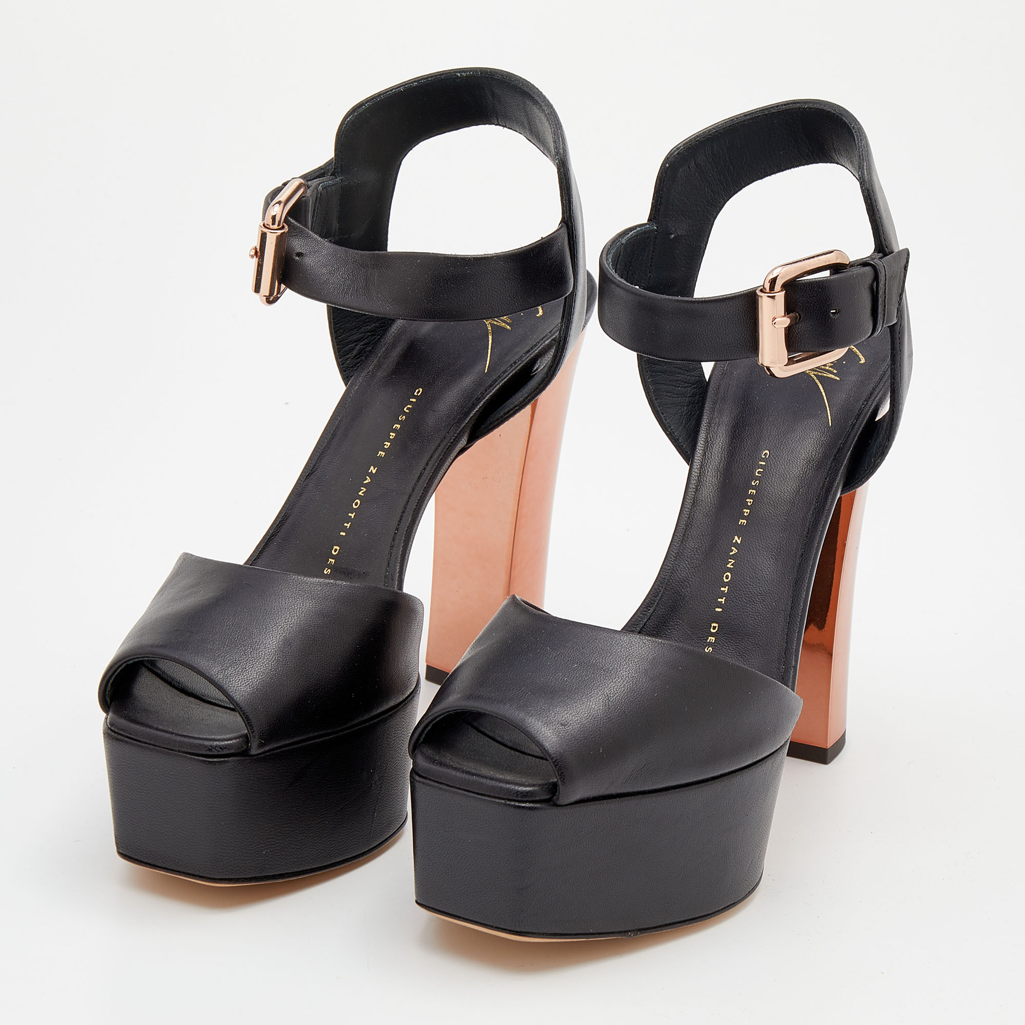 

Giuseppe Zanotti Black Leather Lavinia Ankle Strap Platform Sandals Size
