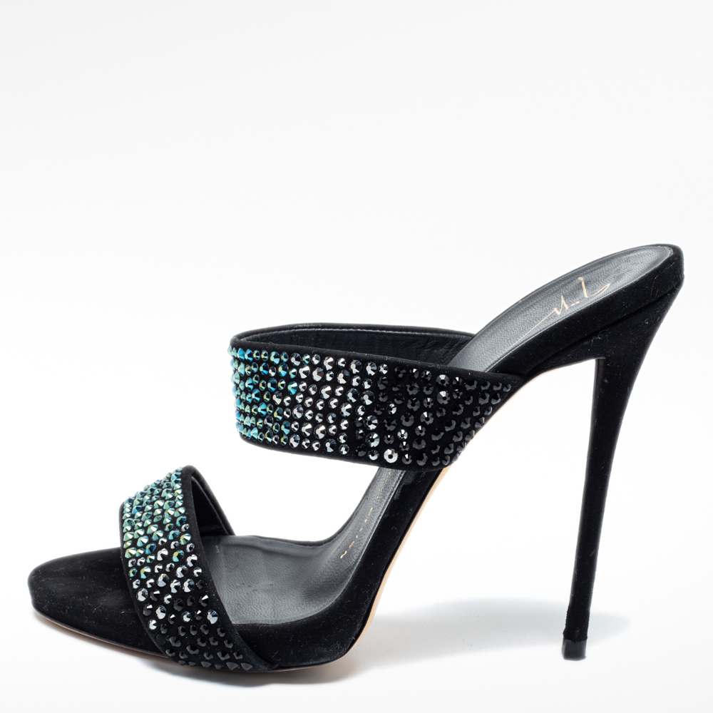 

Giuseppe Zanotti Black Suede Crystal Embellished Slide Sandals Size