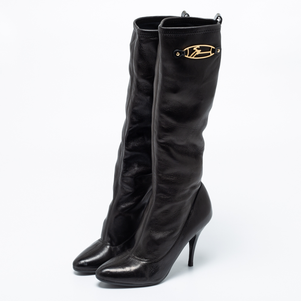 

Giuseppe Zanotti Black Leather Calf Length Boots Size