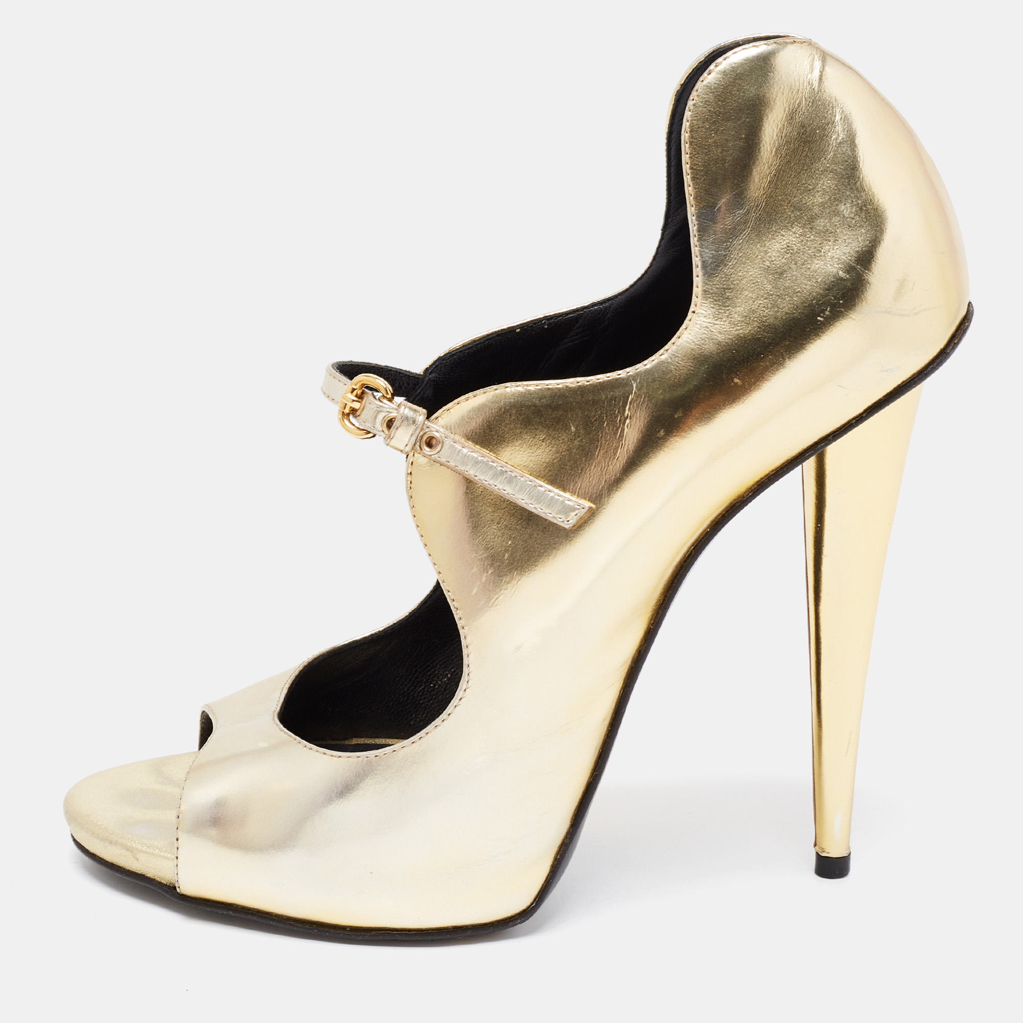 

Giuseppe Zanotti Gold Leather Cutout Pumps Size