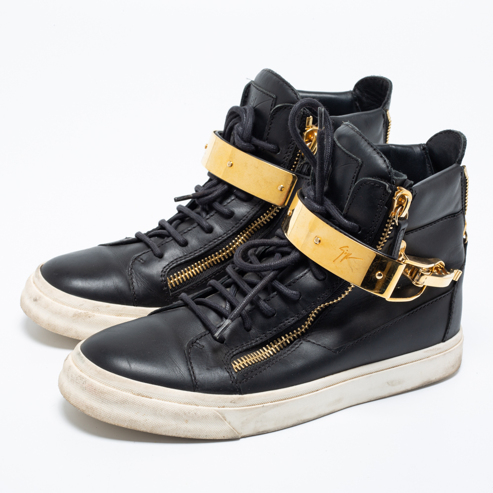 

Giuseppe Zanotti Black Leather High-Top Sneakers Size