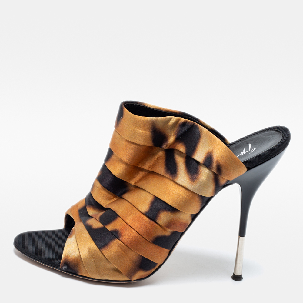 

Giuseppe Zanotti Brown/Black Satin Slide Mule Sandals Size