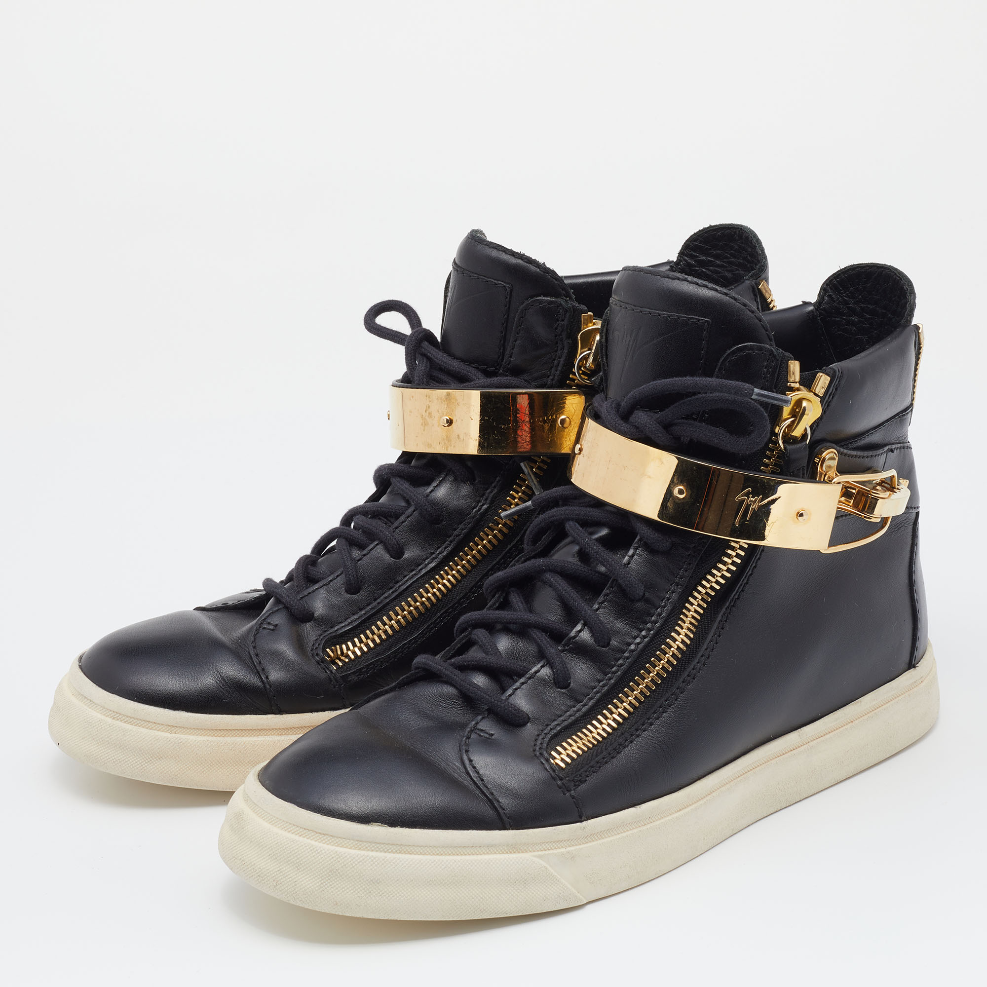 

Giuseppe Zanotti Black Leather High Top Sneakers Size