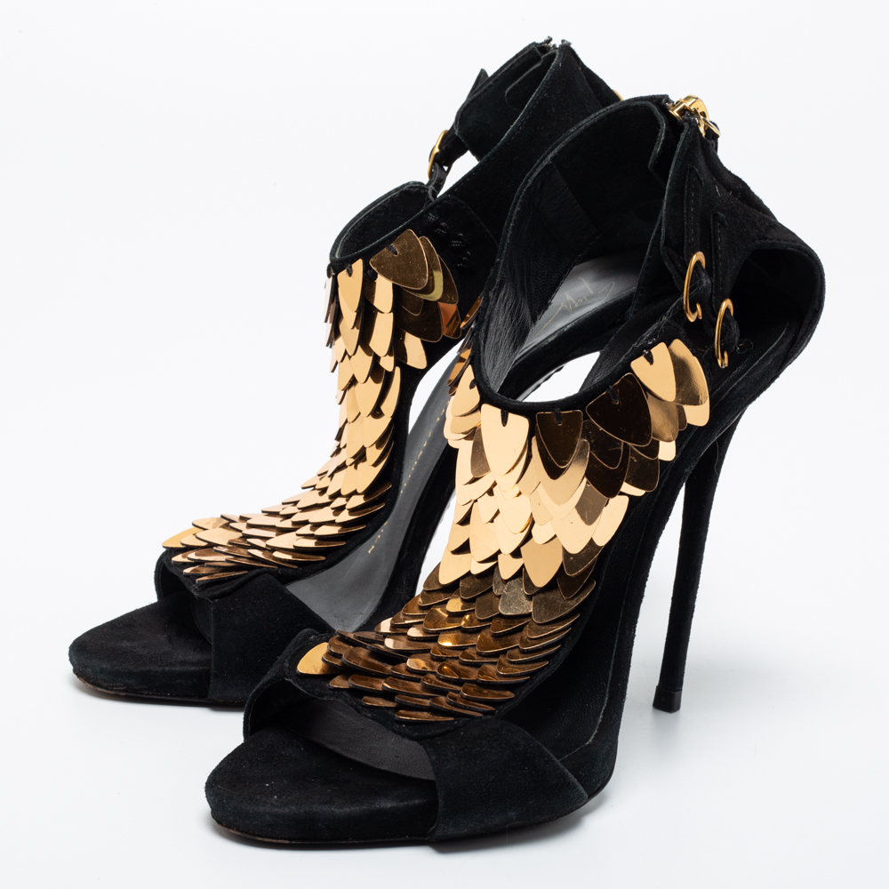 

Giuseppe Zanotti Black Suede Coline Sequin Embellished Sandals Size