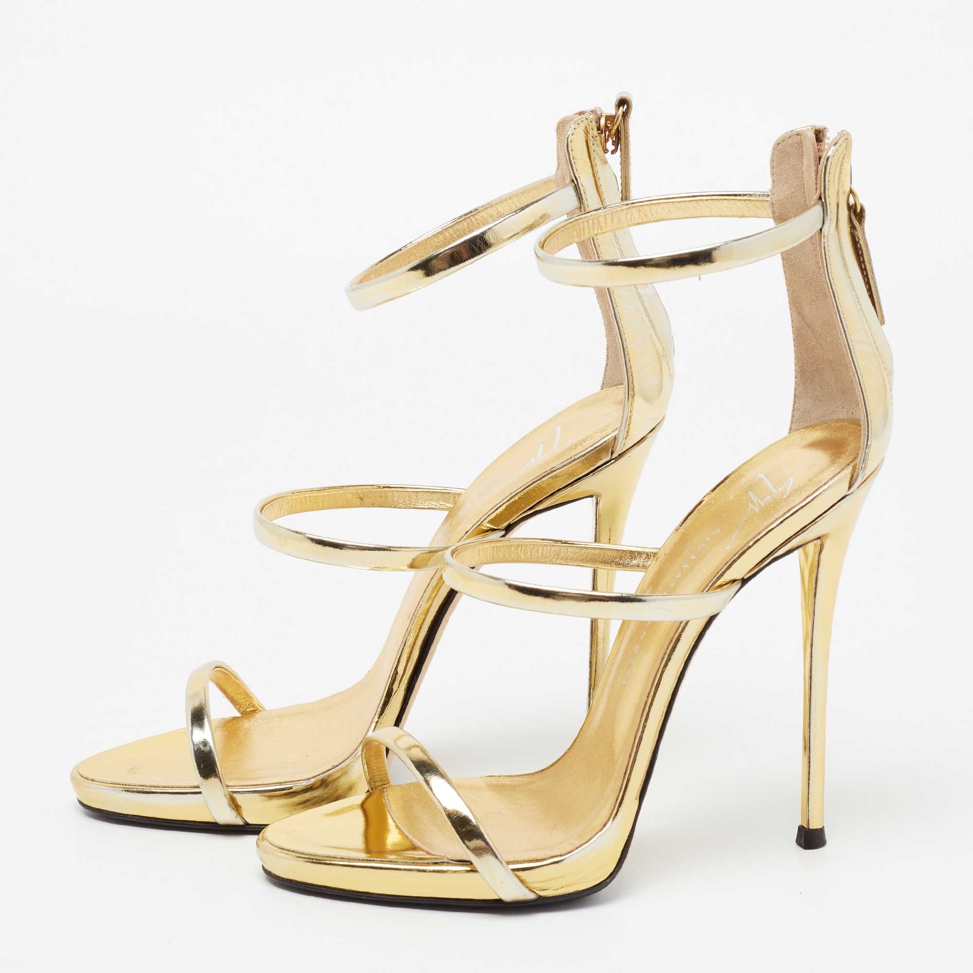 

Giuseppe Zanotti Gold Leather Harmony Ankle-Strap Sandals Size