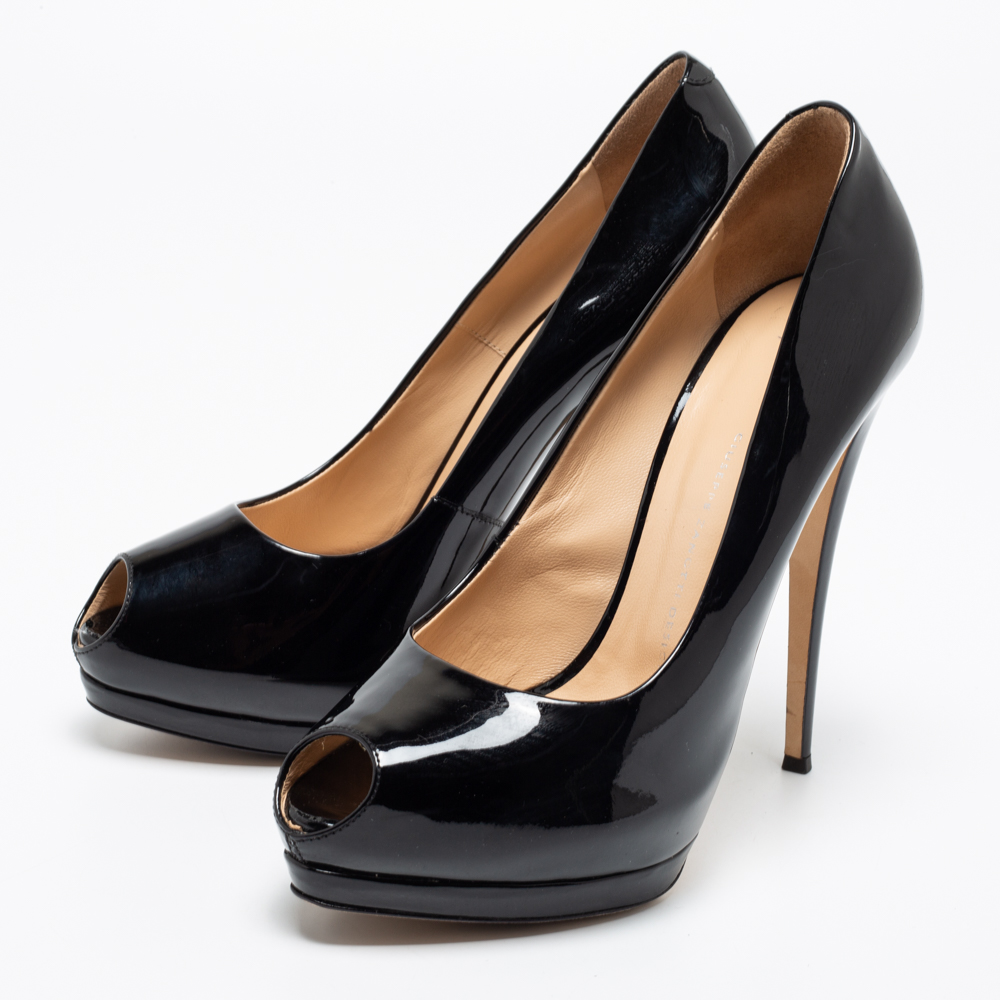 

Giuseppe Zanotti Black Patent Leather Peep Toe Platform Pumps Size