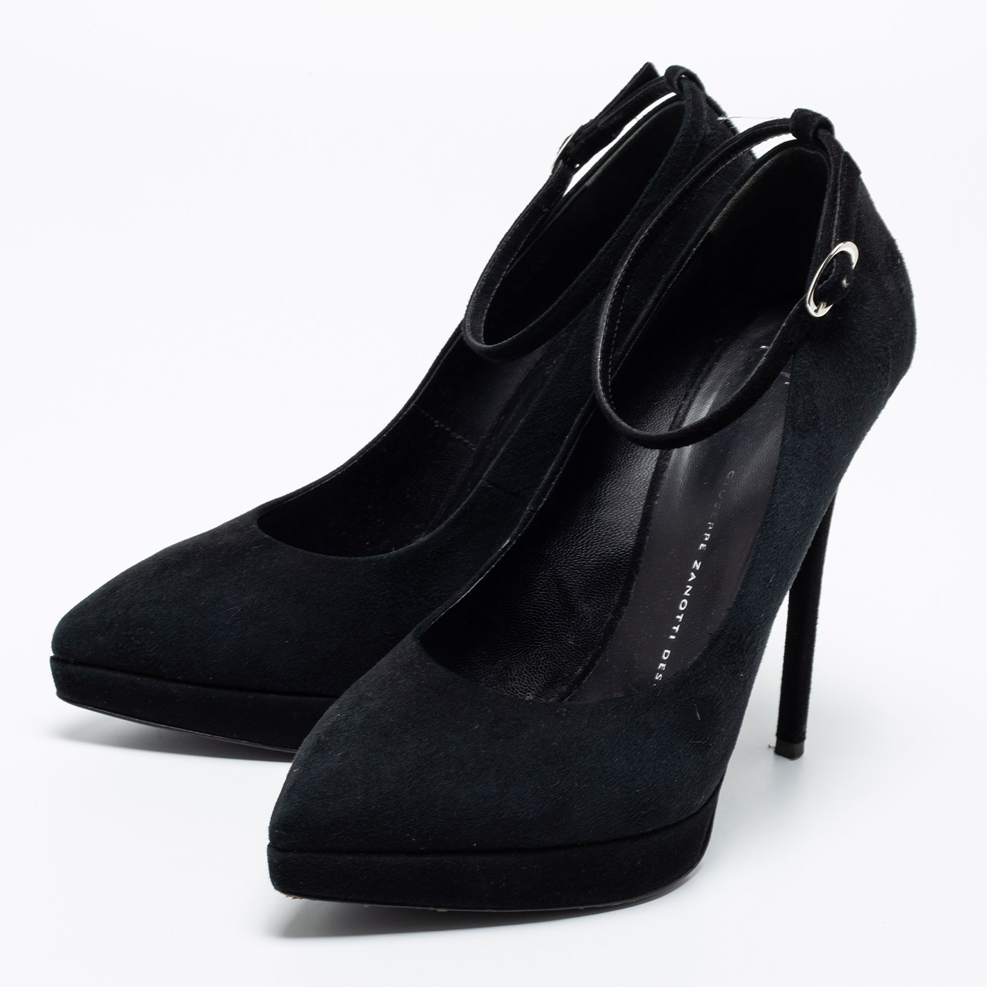 

Giuseppe Zanotti Black Suede Ankle-Strap Platform Pumps Size