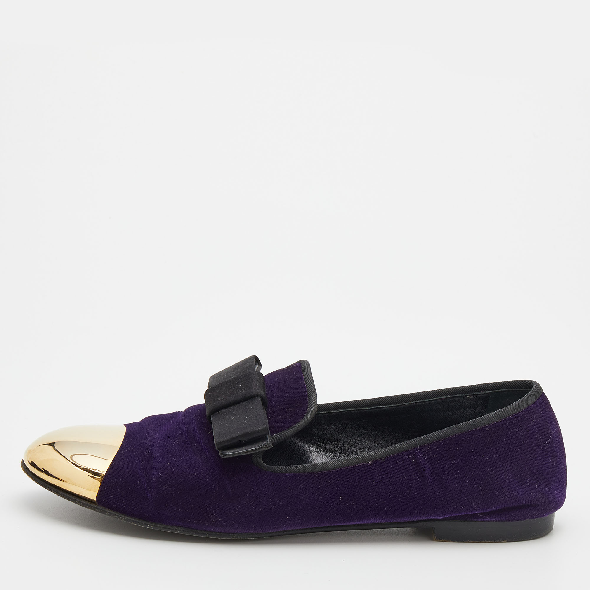 

Giuseppe Zanotti Purple Velvet Cap Toe Smoking Slippers Size