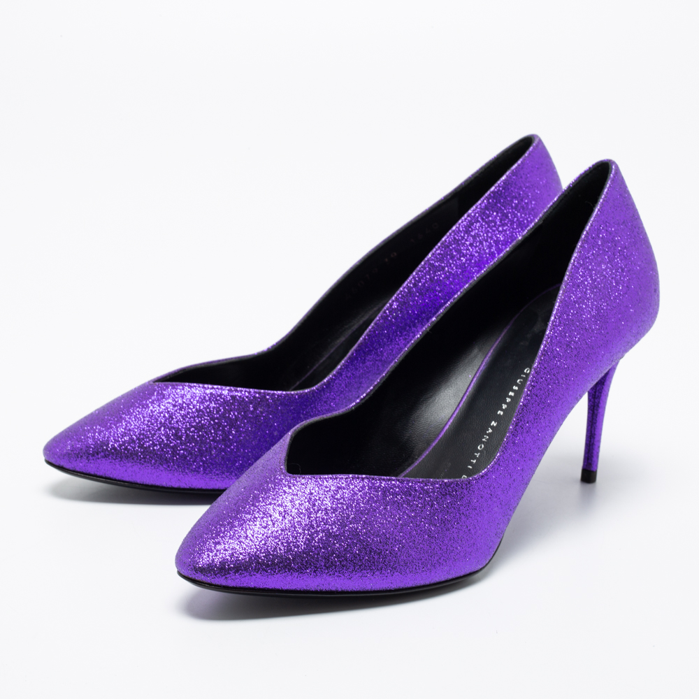 

Giuseppe Zanotti Purple Glitter Olinda V Throat Pumps Size