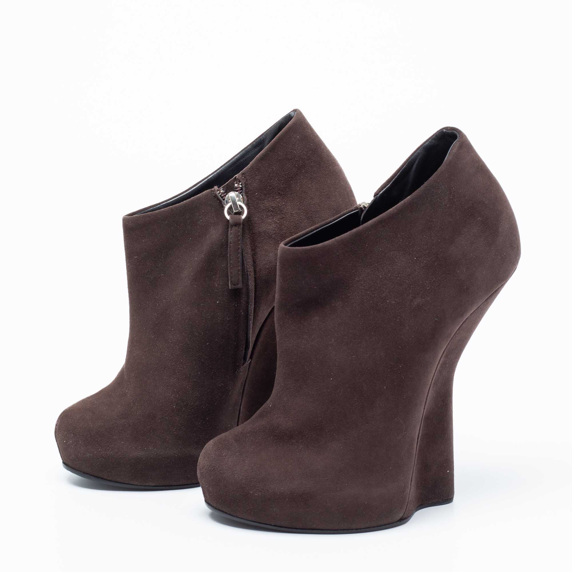 

Giuseppe Zanotti Brown Suede Wedge Platform Ankle Booties Size