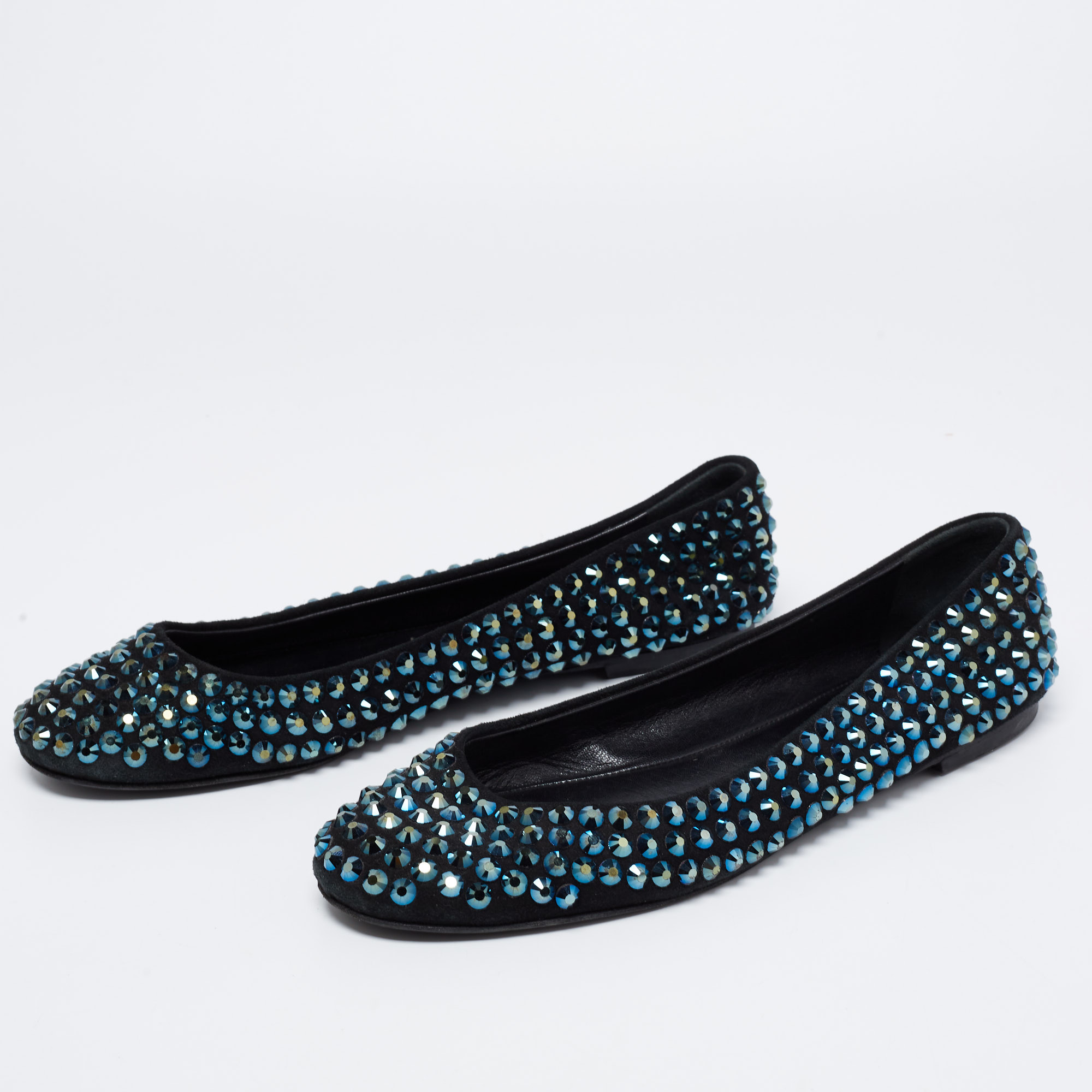 

Giuseppe Zanotti Black Suede Crystal Embellished Ballet Flats Size